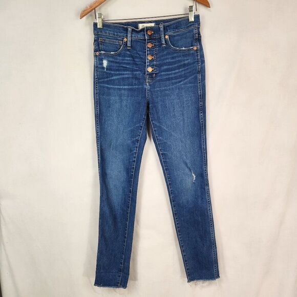 Madewell 10" High Rise Skinny Raw Hem Button Up Denim Jeans Womens Size 27 Pants - Picture 1 of 11